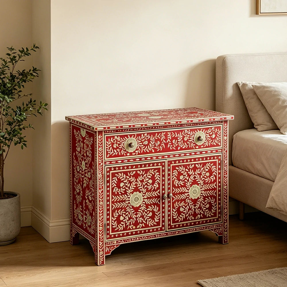LUXORA Solid Wood Shoe Cabinet with Hand Painted Vintage Storage American Style Entryway Cabinet 96.5cm - Red