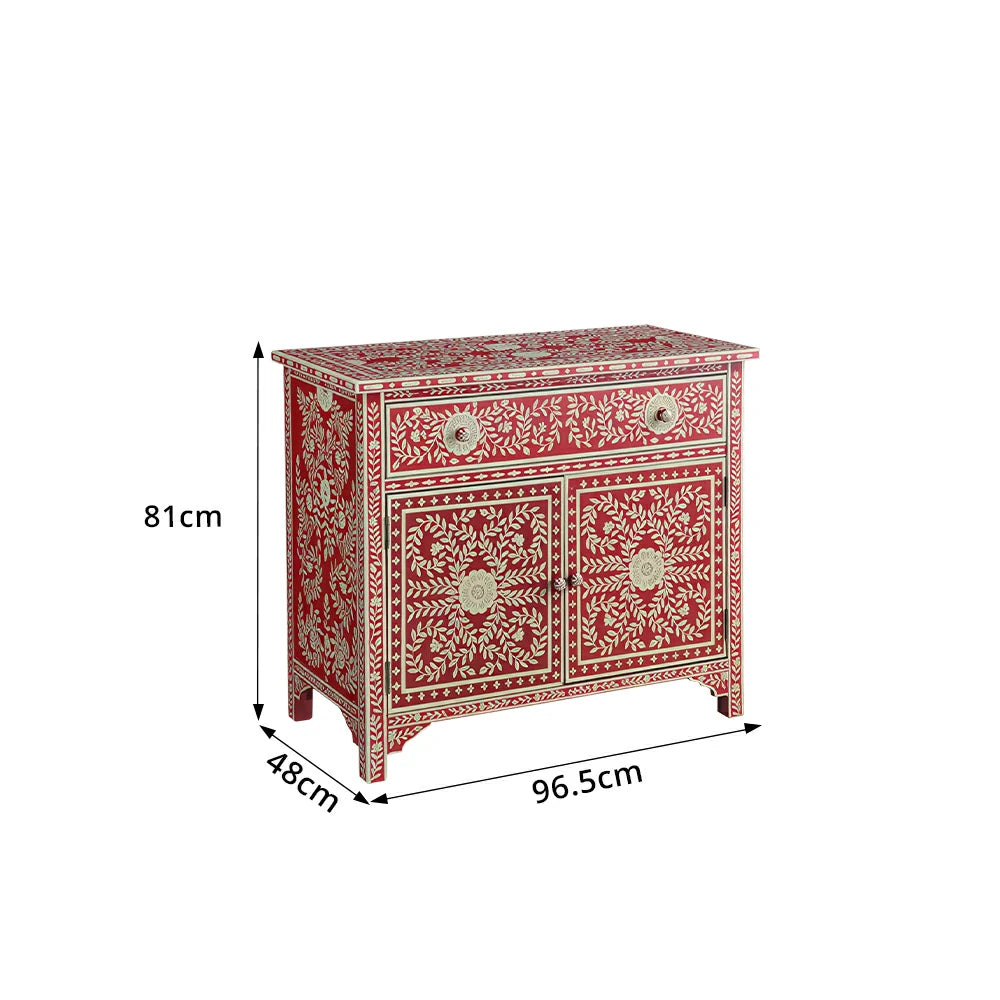 LUXORA Solid Wood Shoe Cabinet with Hand Painted Vintage Storage American Style Entryway Cabinet 96.5cm - Red