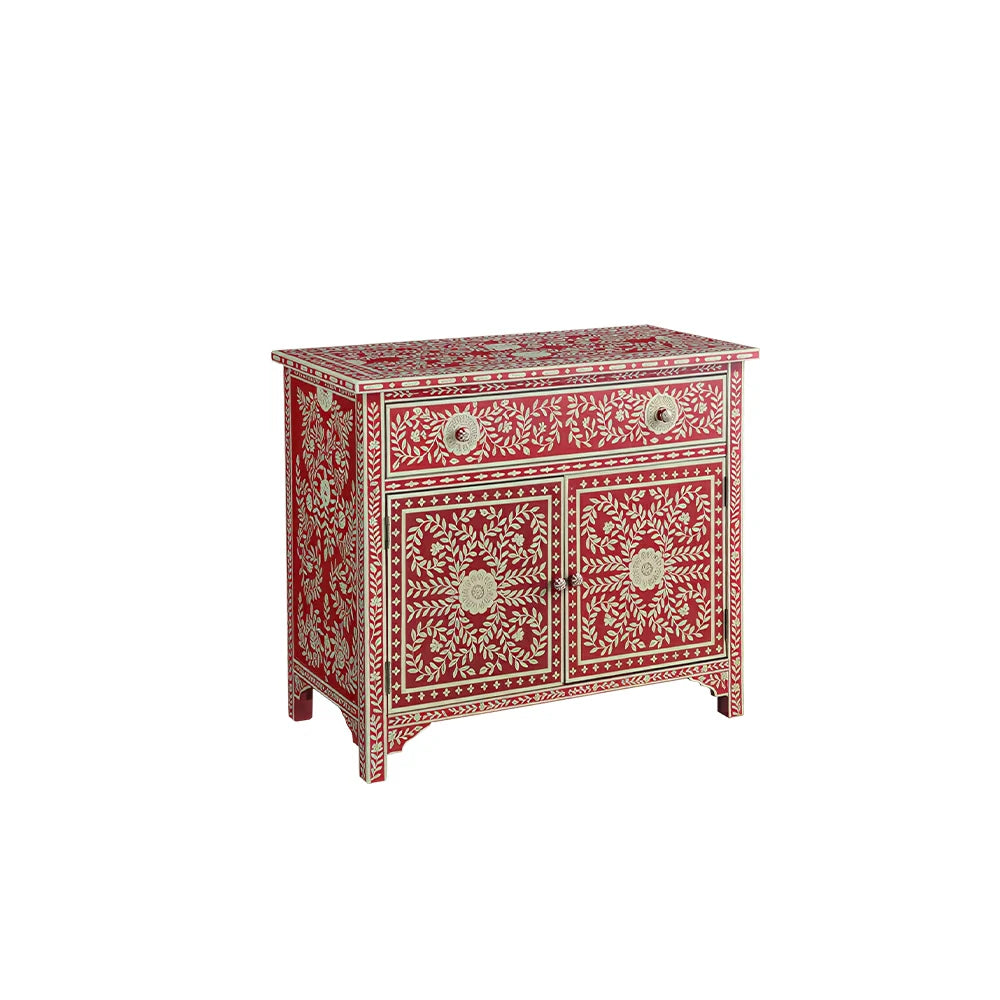 LUXORA Solid Wood Shoe Cabinet with Hand Painted Vintage Storage American Style Entryway Cabinet 96.5cm - Red