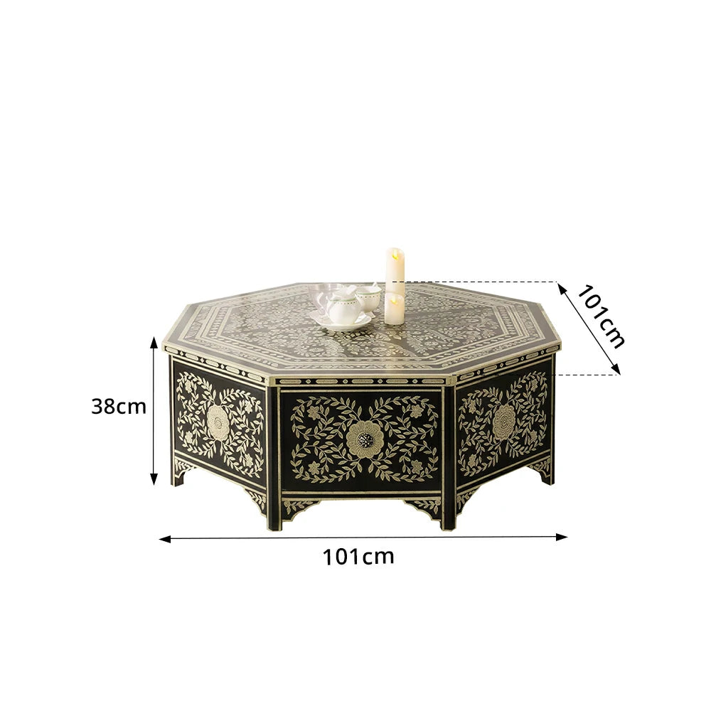 LUXORA Solid Wood Vintage Coffee Table Hand Painted Floral Accent Tea Table for Living Room 101cm - Black