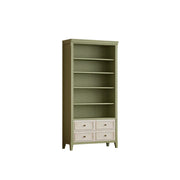 LUXORA Solid Wood Open Bookcase with Hand Painted Drawers Vintage Storage Cabinet 80/100cm - Moss Green