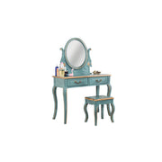 LUXORA Solid Wood Vanity Table Set with Adjustable Mirror and Stool French Style Makeup Desk 100cm - Blue