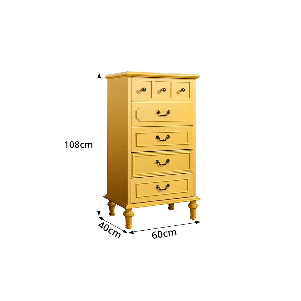 LUXORA Solid Wood Tallboy Chest of Drawers Vintage Storage Cabinet for Bedroom 60cm - Yellow