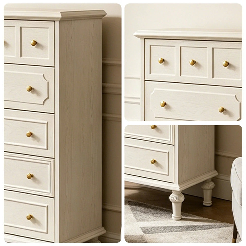 LUXORA Solid Wood Tallboy Chest of Drawers Vintage Storage Cabinet for Bedroom 60cm - Beige