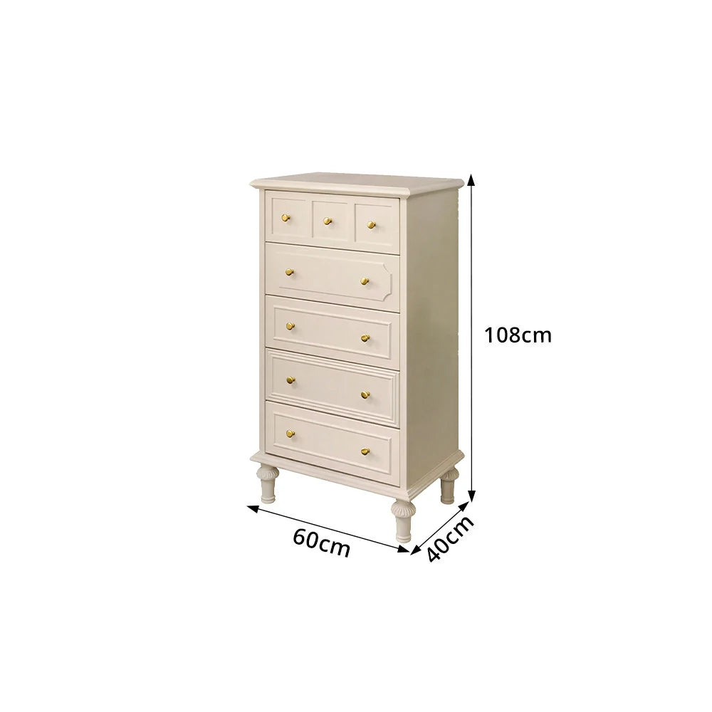 LUXORA Solid Wood Tallboy Chest of Drawers Vintage Storage Cabinet for Bedroom 60cm - Beige