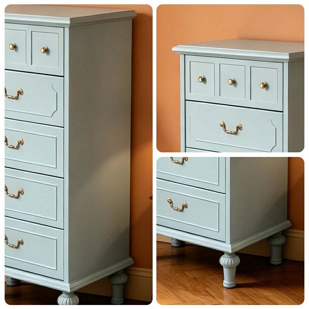 LUXORA Solid Wood Tallboy Chest of Drawers Vintage Storage Cabinet for Bedroom 60cm - Blue