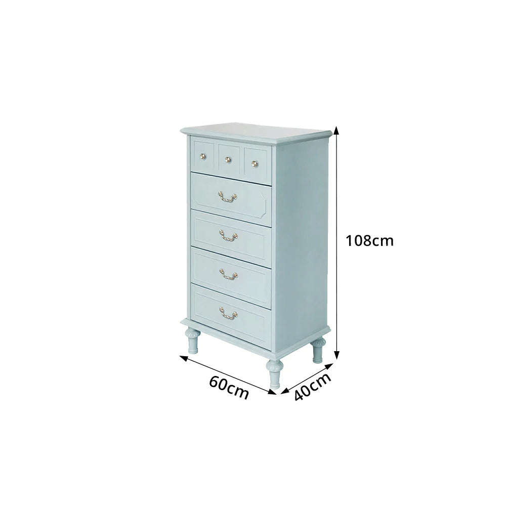 LUXORA Solid Wood Tallboy Chest of Drawers Vintage Storage Cabinet for Bedroom 60cm - Blue