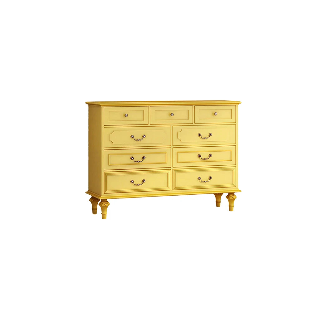 LUXORA Solid Wood 9 Drawer Dresser Vintage Storage Cabinet for Bedroom Living Room 120cm - Mustard Yellow