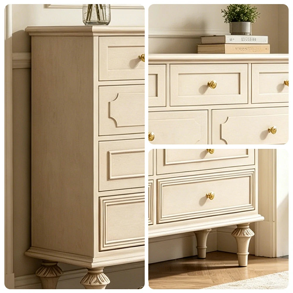 LUXORA Solid Wood 9 Drawer Dresser Vintage Storage Cabinet for Bedroom Living Room 120cm - Beige