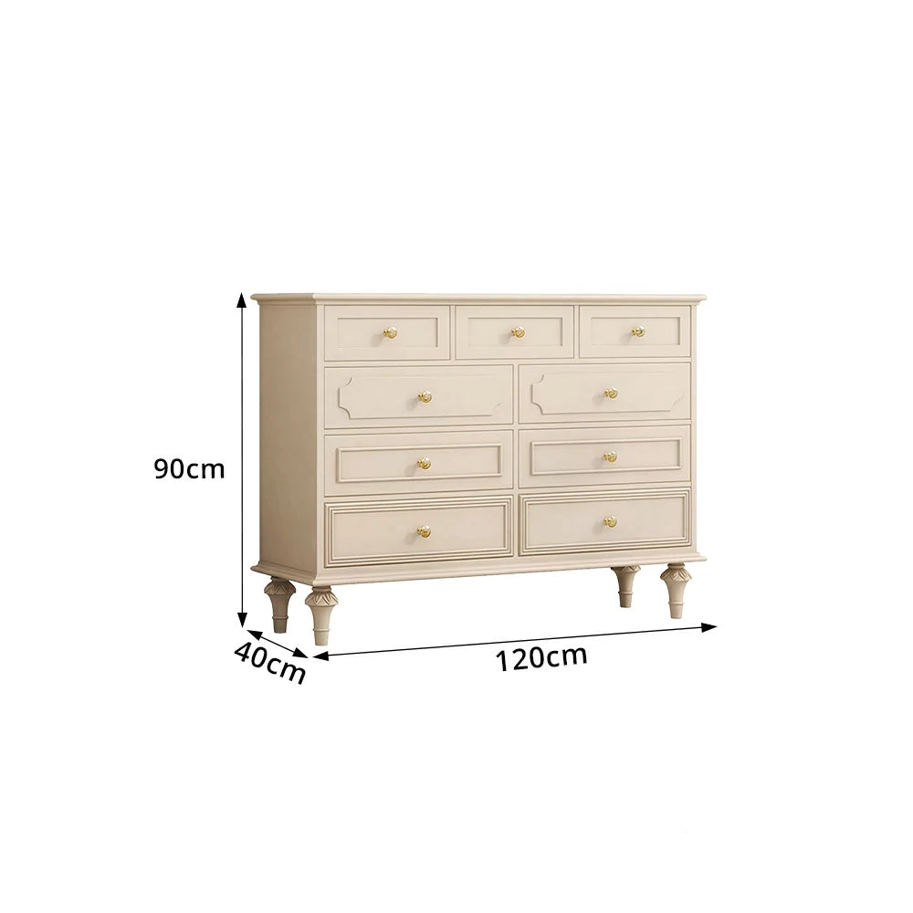 LUXORA Solid Wood 9 Drawer Dresser Vintage Storage Cabinet for Bedroom Living Room 120cm - Beige