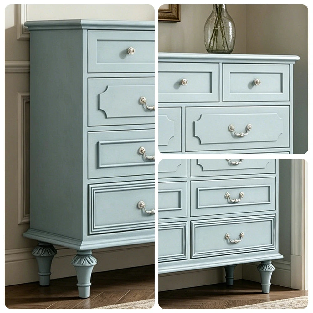 LUXORA Solid Wood 9 Drawer Dresser Vintage Storage Cabinet for Bedroom Living Room 120cm - Blue