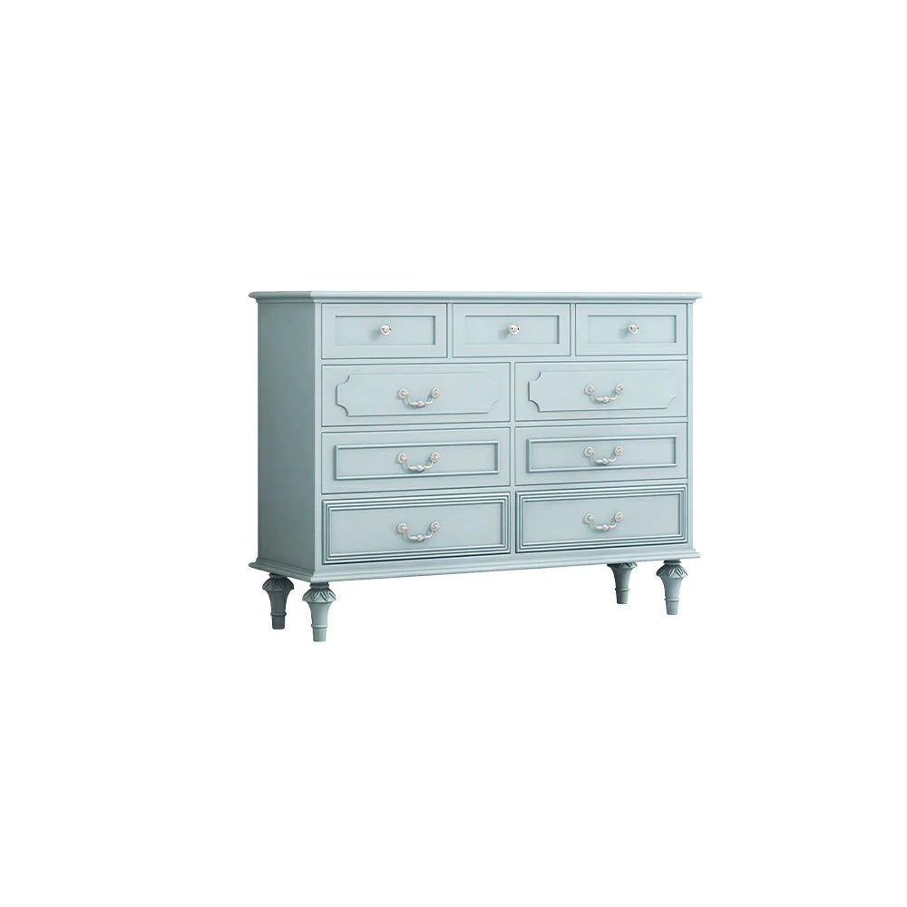 LUXORA Solid Wood 9 Drawer Dresser Vintage Storage Cabinet for Bedroom Living Room 120cm - Blue