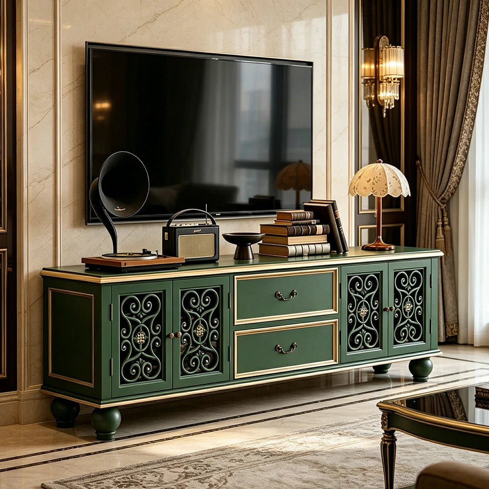 LUXORA Solid Wood TV Cabinet Carved Storage Entertainment Unit 180/200cm for Living Room