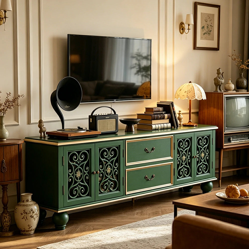 LUXORA Solid Wood TV Cabinet Carved Storage Entertainment Unit 180/200cm for Living Room