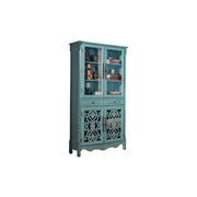 LUXORA Vintage Solid Wood Bookcase Glass Display Storage Cabinet for Living Room Study - Blue