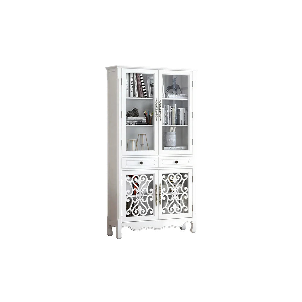 LUXORA Vintage Solid Wood Bookcase Glass Display Storage Cabinet for Living Room Study - White