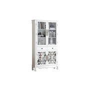 LUXORA Vintage Solid Wood Bookcase Glass Display Storage Cabinet for Living Room Study - White