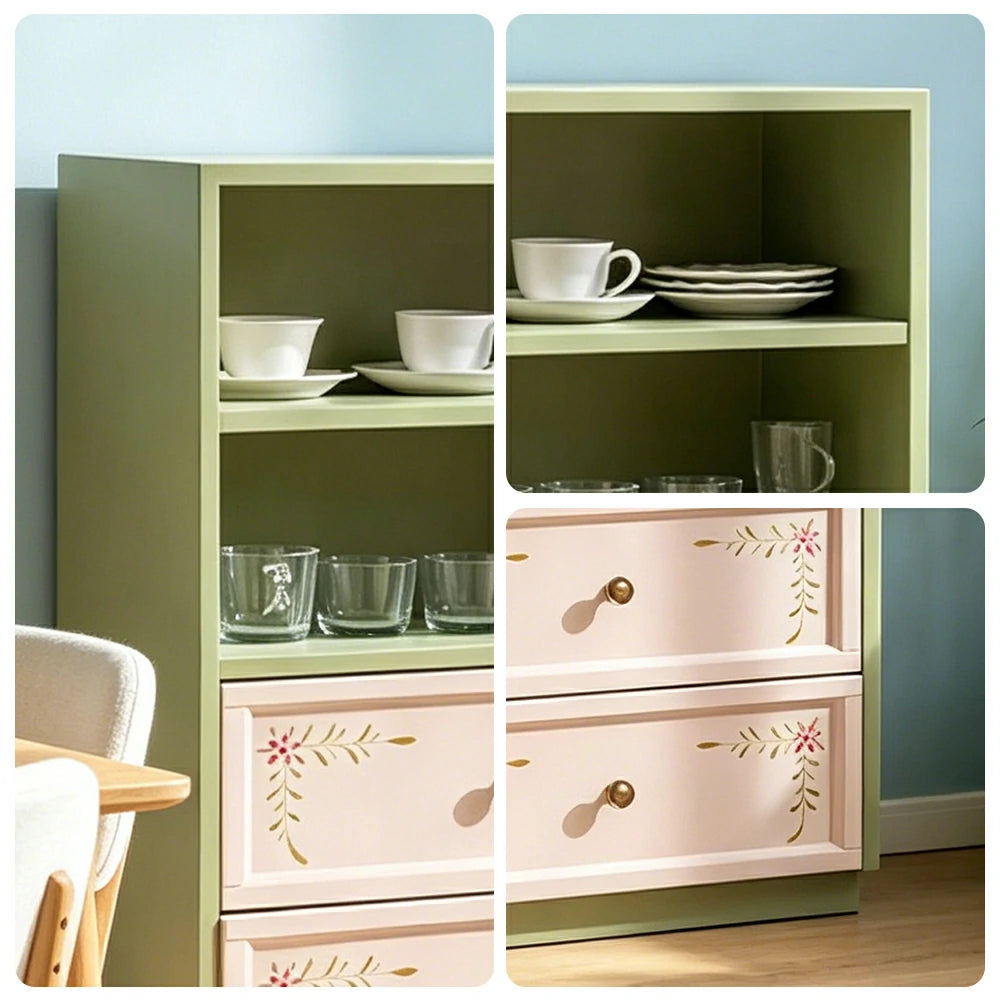 LUXORA Modular Solid Wood Bookcase Double Drawer Storage Cabinet for Living Room Dining Area