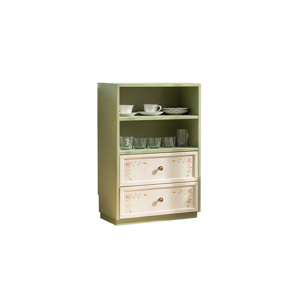 LUXORA Modular Solid Wood Bookcase Double Drawer Storage Cabinet for Living Room Dining Area