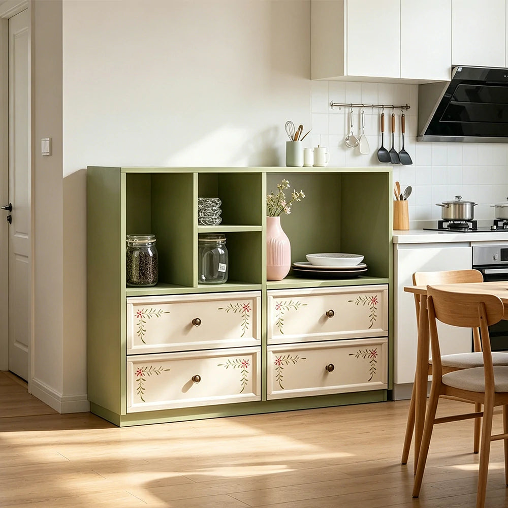 LUXORA Modular Solid Wood Bookcase Four Drawer Storage Cabinet for Living Room Dining Area