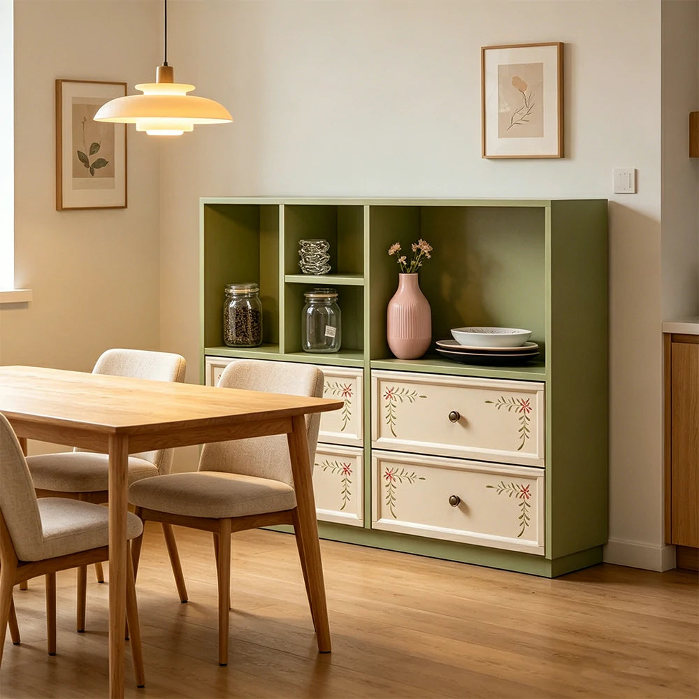 LUXORA Modular Solid Wood Bookcase Four Drawer Storage Cabinet for Living Room Dining Area
