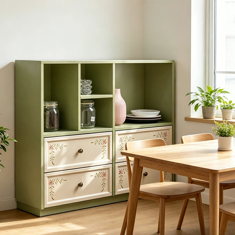 LUXORA Modular Solid Wood Bookcase Four Drawer Storage Cabinet for Living Room Dining Area