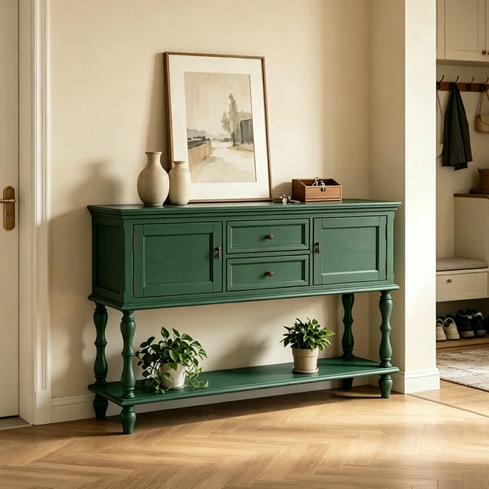 LUXORA Solid Wood Side Cabinet Embossed Grain Storage Console 120/140cm for Entryway Living Room - Green