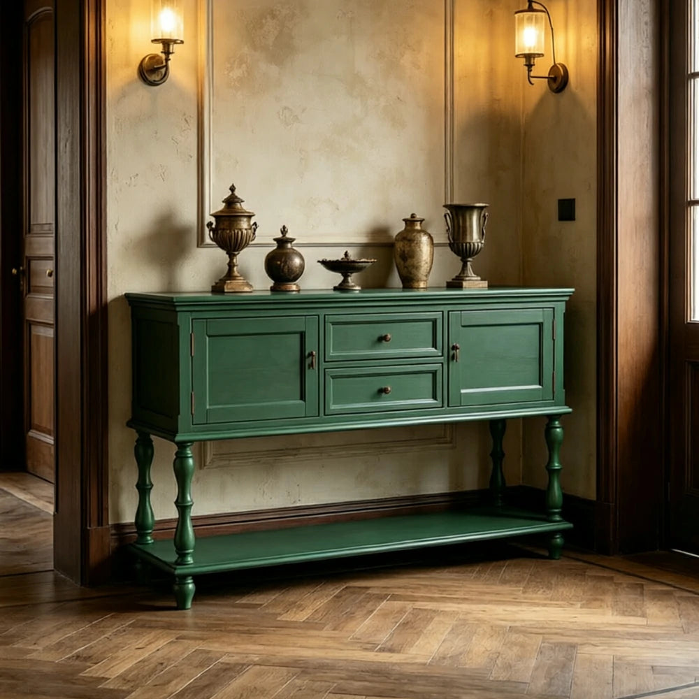 LUXORA Solid Wood Side Cabinet Embossed Grain Storage Console 120/140cm for Entryway Living Room - Green