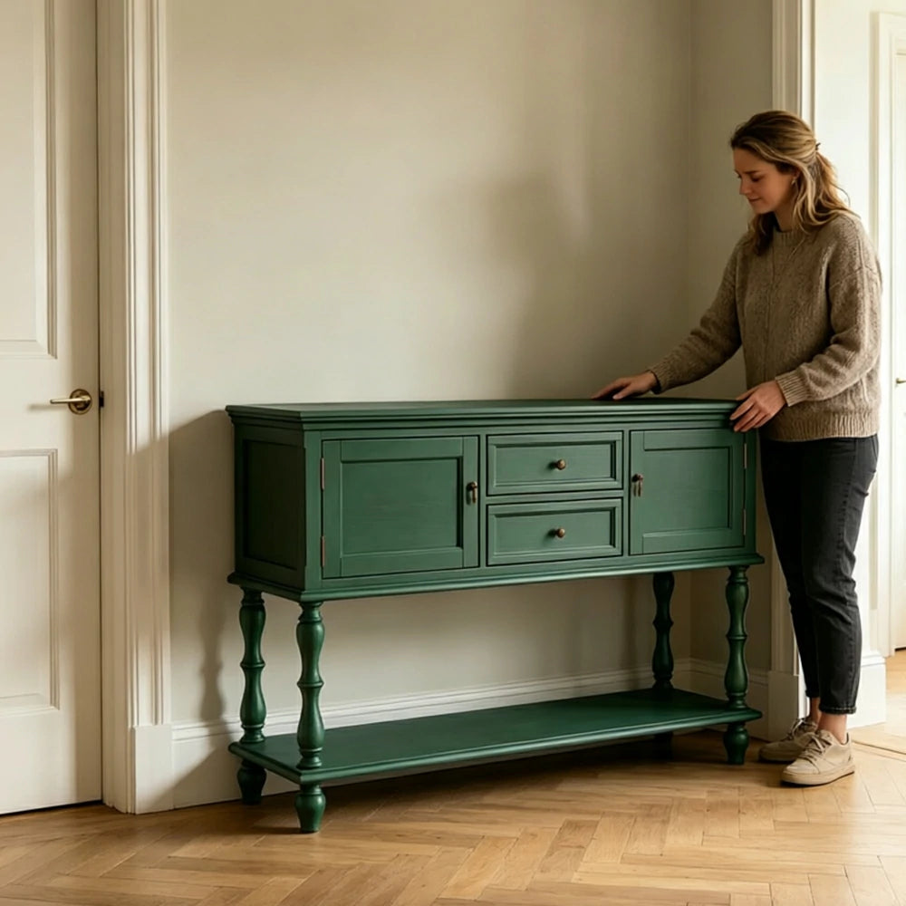 LUXORA Solid Wood Side Cabinet Embossed Grain Storage Console 120/140cm for Entryway Living Room - Green