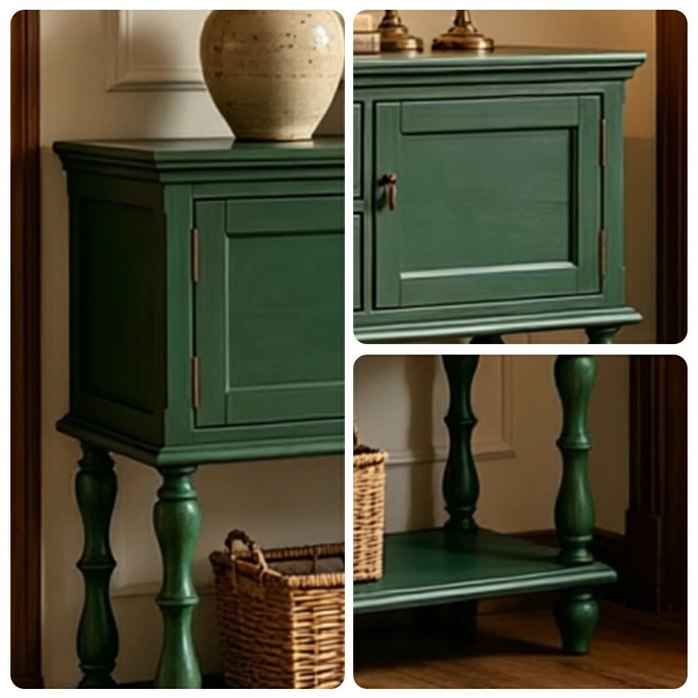 LUXORA Solid Wood Side Cabinet Embossed Grain Storage Console 120/140cm for Entryway Living Room - Green