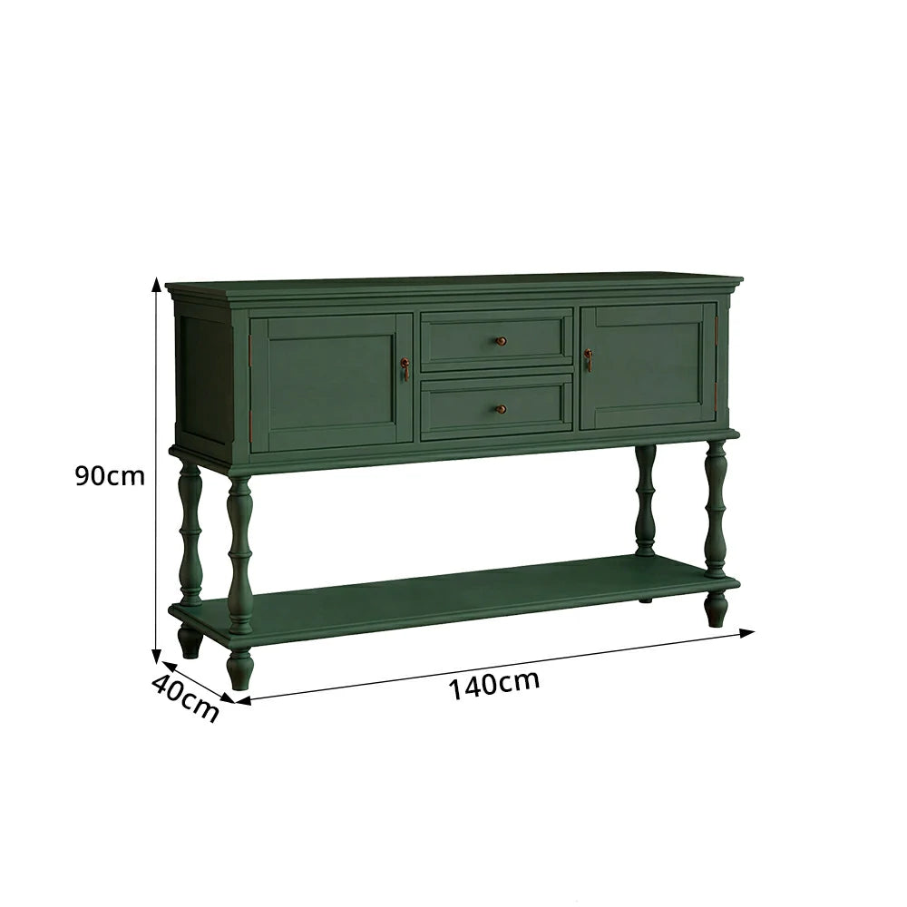 LUXORA Solid Wood Side Cabinet Embossed Grain Storage Console 120/140cm for Entryway Living Room - Green