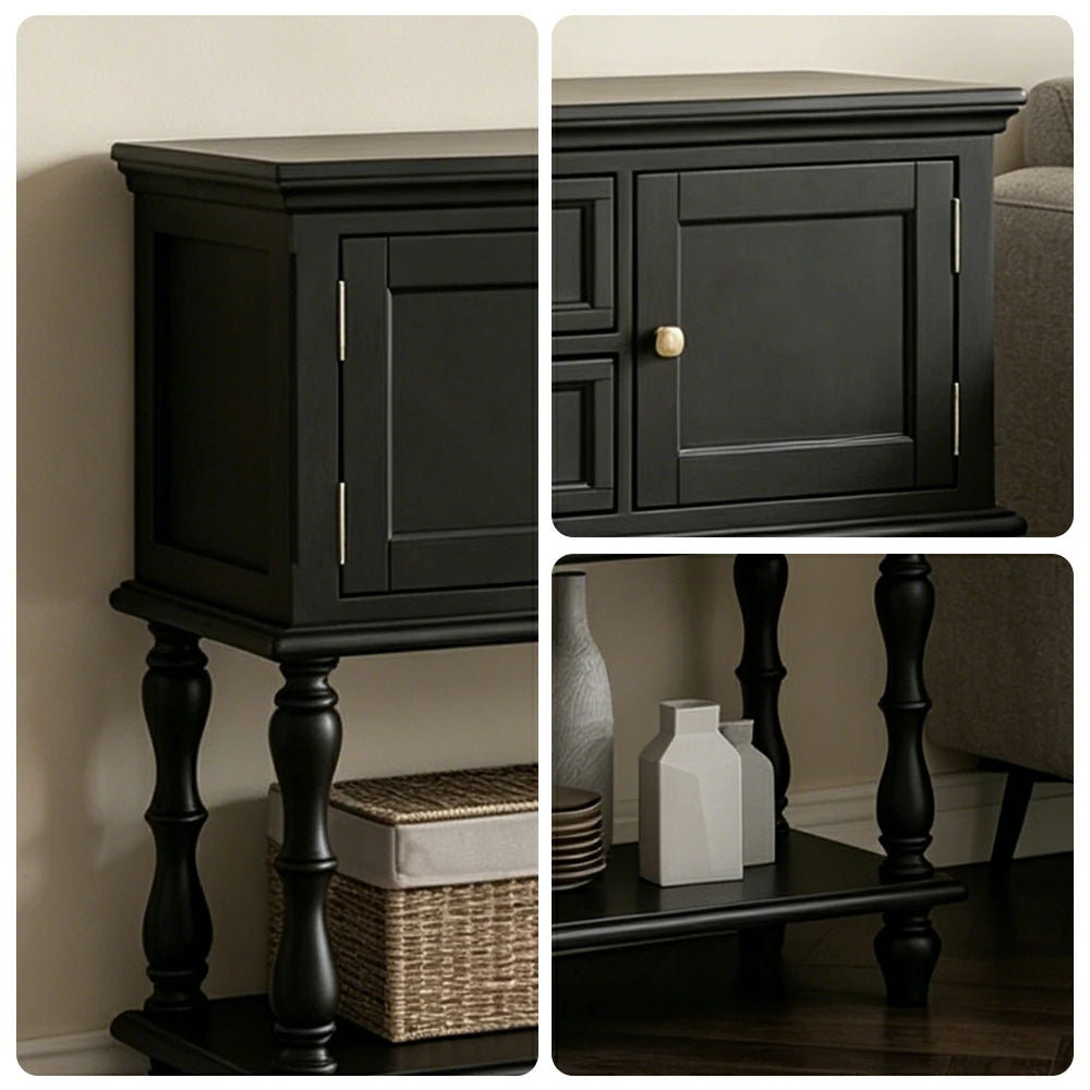 LUXORA Solid Wood Side Cabinet Embossed Grain Storage Console 120/140cm for Entryway Living Room - Black