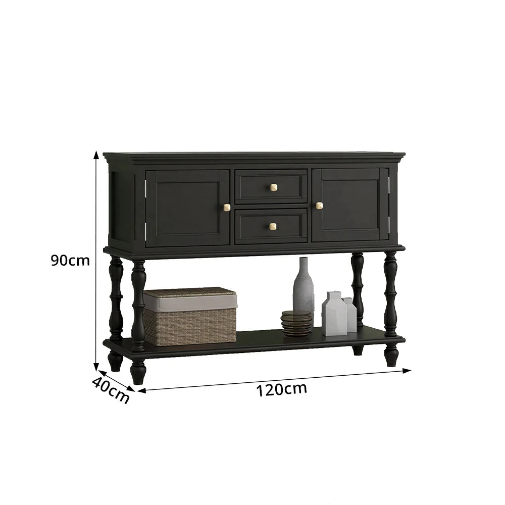 LUXORA Solid Wood Side Cabinet Embossed Grain Storage Console 120/140cm for Entryway Living Room - Black