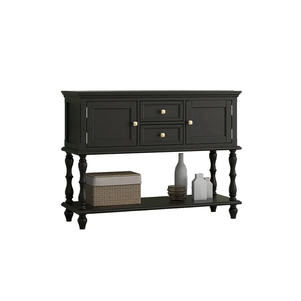 LUXORA Solid Wood Side Cabinet Embossed Grain Storage Console 120/140cm for Entryway Living Room - Black