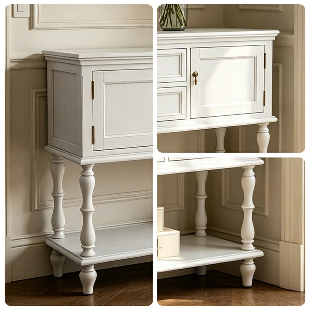 LUXORA Solid Wood Side Cabinet Embossed Grain Storage Console 120/140cm for Entryway Living Room - White