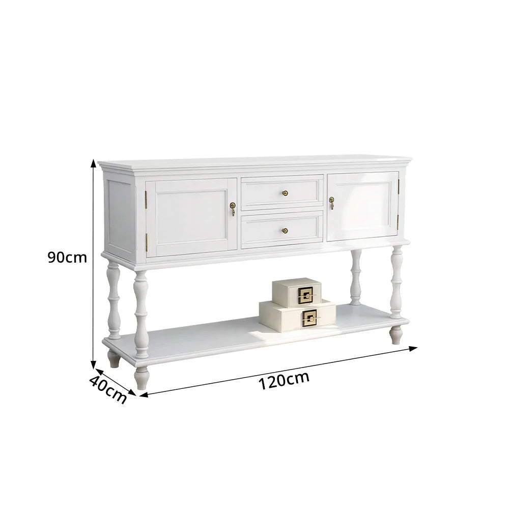 LUXORA Solid Wood Side Cabinet Embossed Grain Storage Console 120/140cm for Entryway Living Room - White