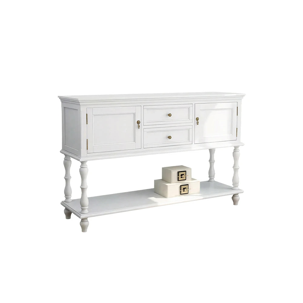 LUXORA Solid Wood Side Cabinet Embossed Grain Storage Console 120/140cm for Entryway Living Room - White