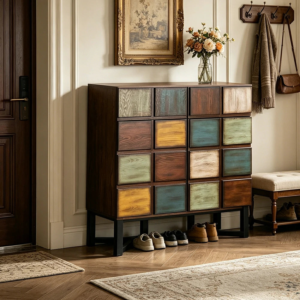 LUXORA Vintage Patchwork Side Cabinet Large Storage Organizer for Living Room Entryway