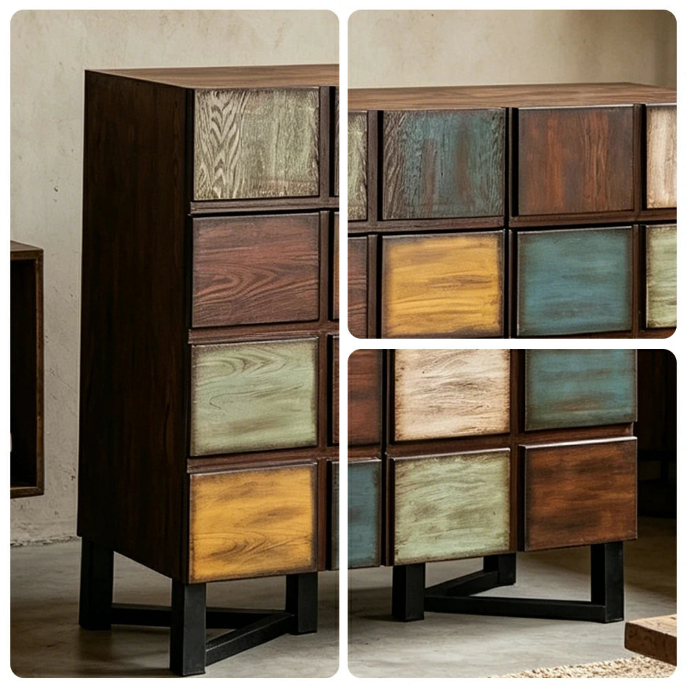LUXORA Vintage Patchwork Side Cabinet Large Storage Organizer for Living Room Entryway