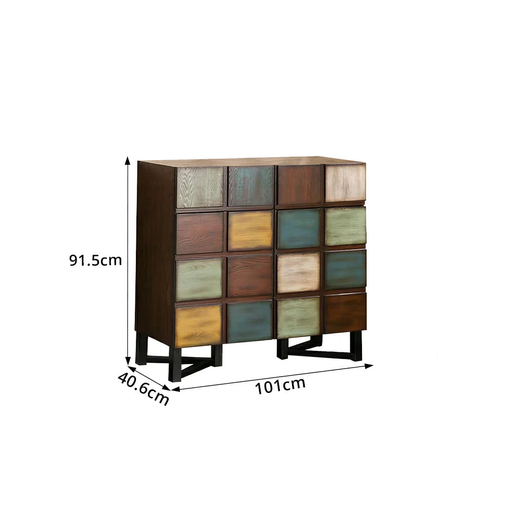 LUXORA Vintage Patchwork Side Cabinet Large Storage Organizer for Living Room Entryway