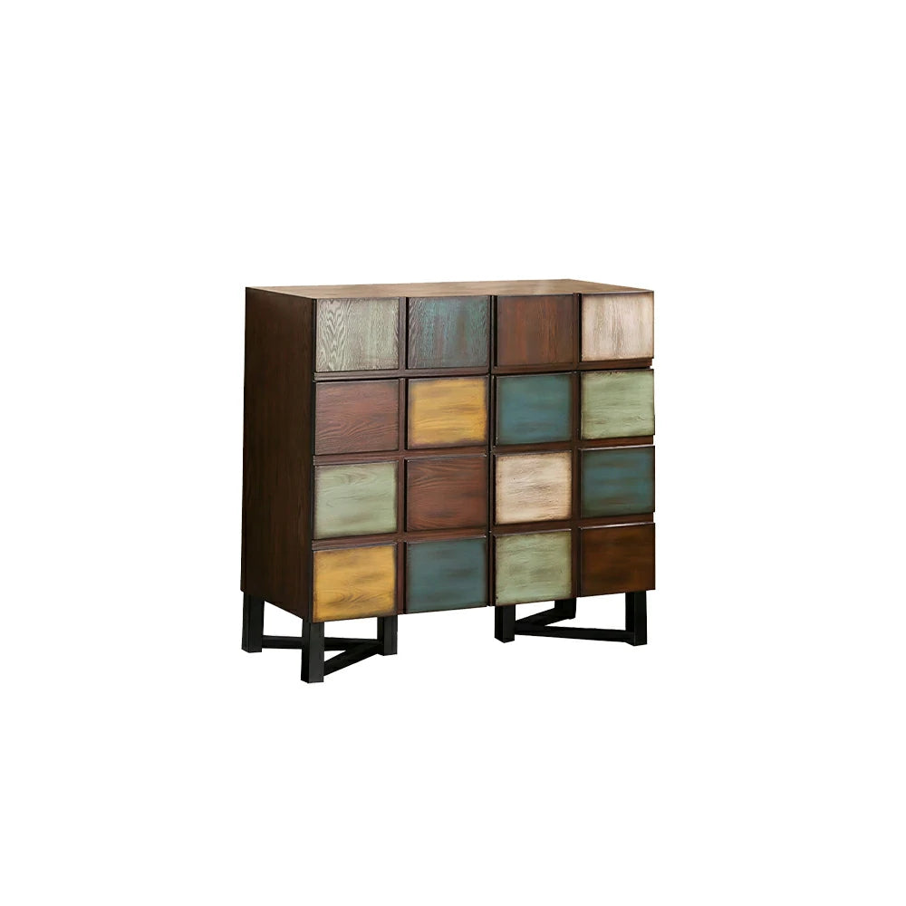 LUXORA Vintage Patchwork Side Cabinet Large Storage Organizer for Living Room Entryway