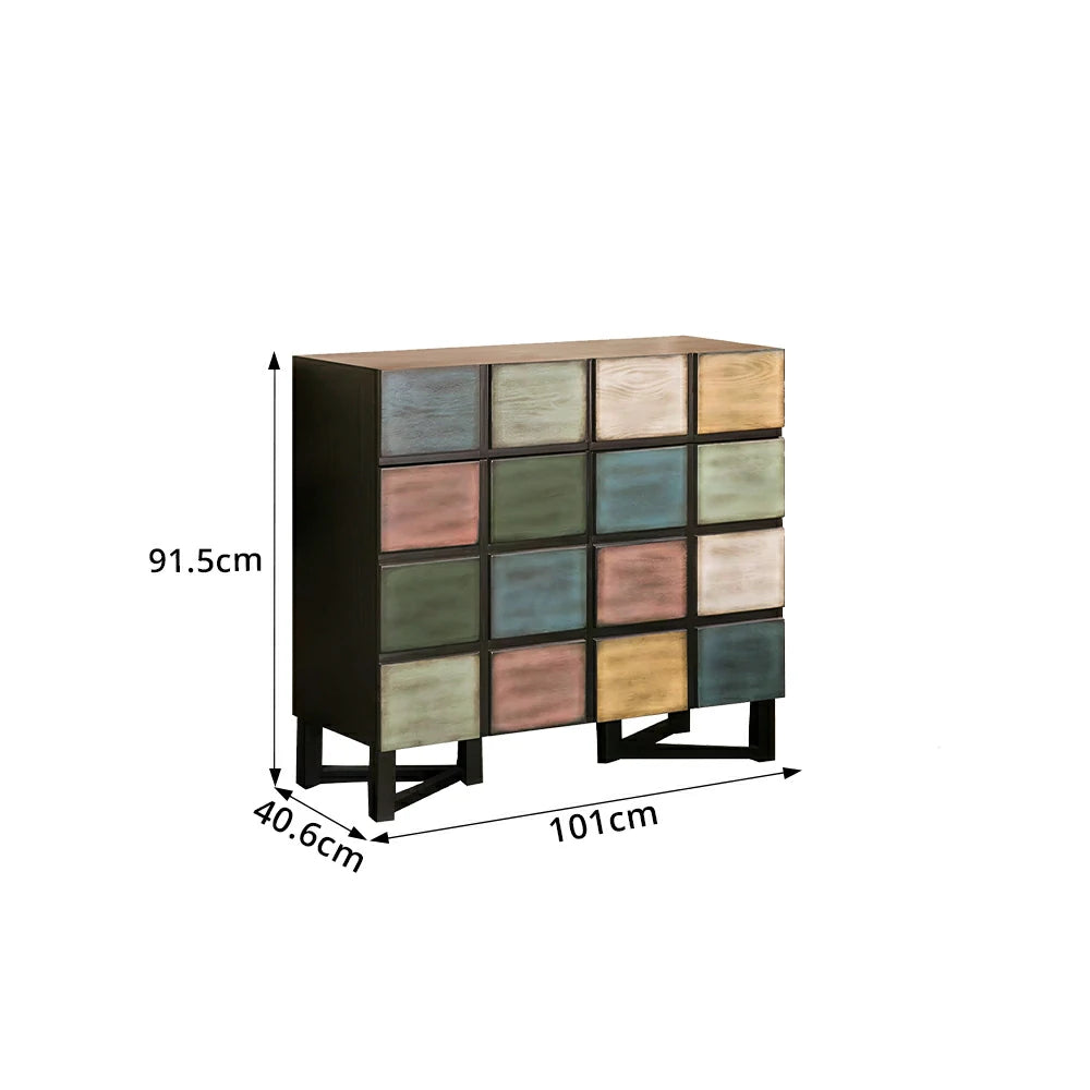 LUXORA Pine Wood Patchwork Storage Cabinet Decorative Organizer for Entryway Dining Area