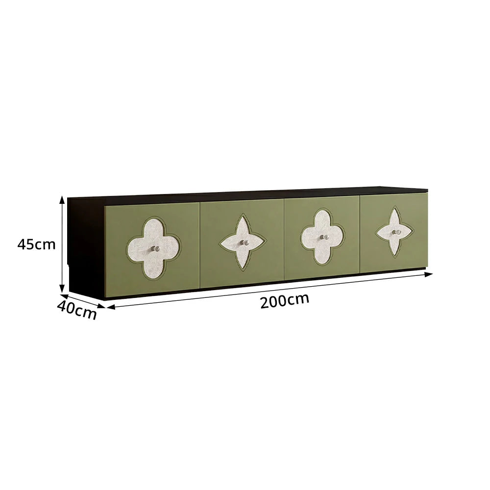 LUXORA Modern TV Cabinet Natural Shell Detail Storage Console for Living Room Entertainment Area - Black&Green