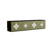 LUXORA Modern TV Cabinet Natural Shell Detail Storage Console for Living Room Entertainment Area - Black&Green