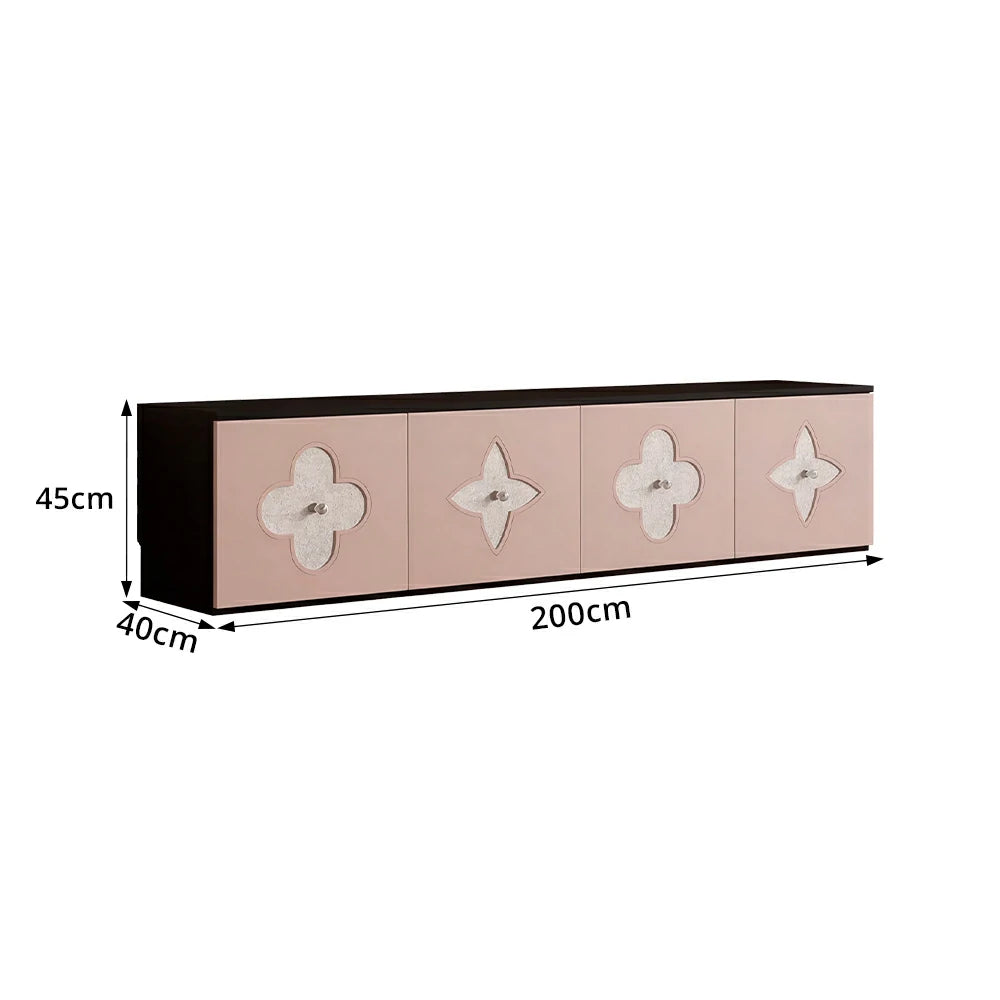 LUXORA Modern TV Cabinet Natural Shell Detail Storage Console for Living Room Entertainment Area - Black&Pink