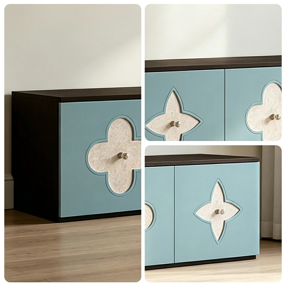 LUXORA Modern TV Cabinet Natural Shell Detail Storage Console for Living Room Entertainment Area - Black&Blue