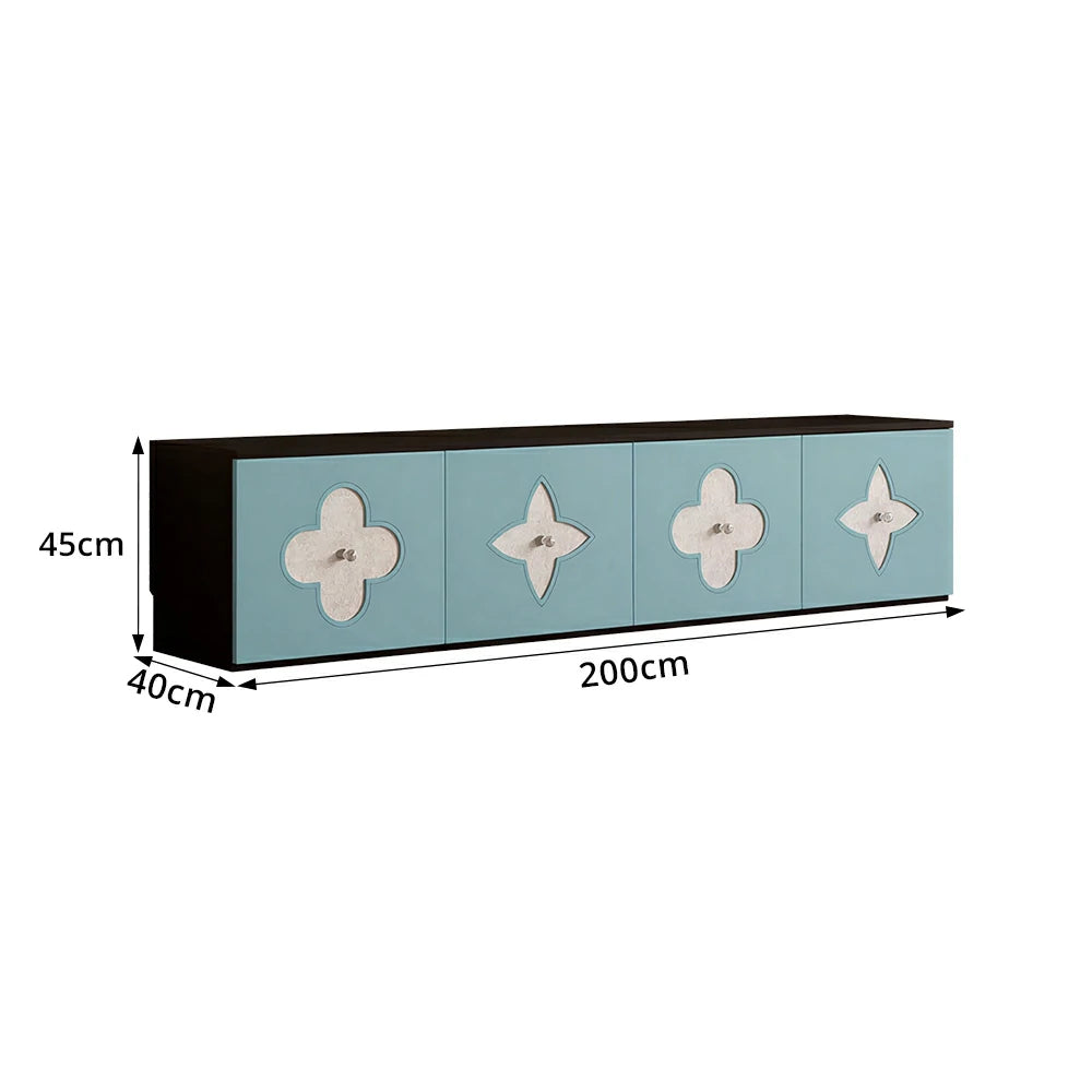 LUXORA Modern TV Cabinet Natural Shell Detail Storage Console for Living Room Entertainment Area - Black&Blue