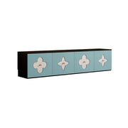 LUXORA Modern TV Cabinet Natural Shell Detail Storage Console for Living Room Entertainment Area - Black&Blue