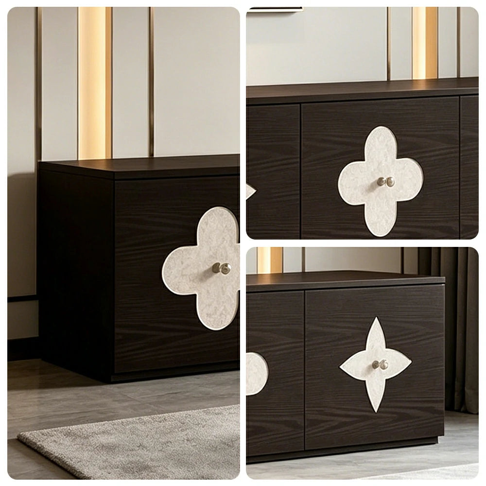 LUXORA Modern TV Cabinet Natural Shell Detail Storage Console for Living Room Entertainment Area - Black