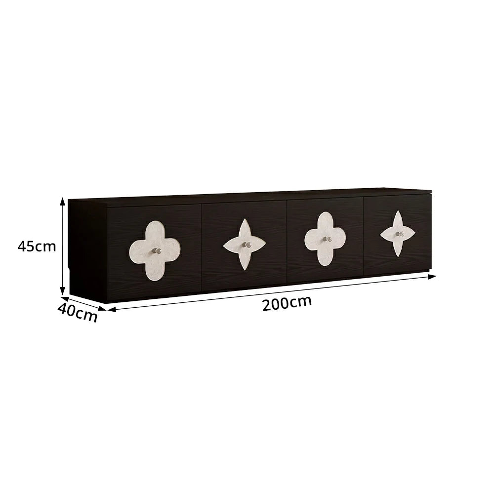 LUXORA Modern TV Cabinet Natural Shell Detail Storage Console for Living Room Entertainment Area - Black